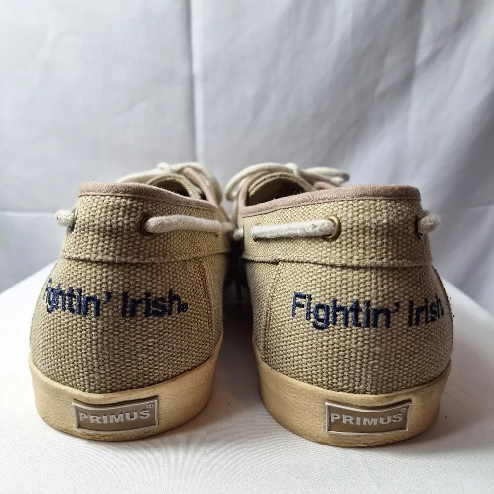 PRIMUS Notre Dame Fighting Irish Canvas Boat Deck Shoes Sz 12 Beige Blue Logo